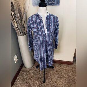 Vintage Lanz Salzburg Red Blue Floral Winter Lace Trim Flannel Nightgown Small